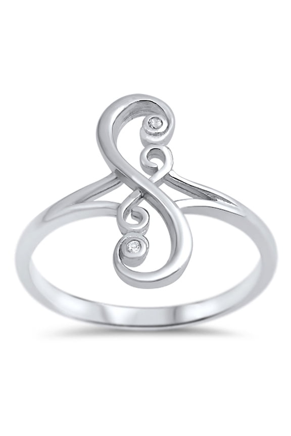 White CZ S Script Swirl Infinity Wave Ring .925 Sterling Silver Band Jewelry Female Size 4