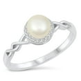 thumbnail image 1 of White CZ Simulated Pearl Twisted Rope Ring .925 Sterling Silver Band Jewelry Female Size 8, 1 of 4