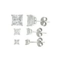 thumbnail image 1 of White CZ Square 3mm, 4mm and 7mm Sterling Silver Stud Earrings Set, 1 of 4