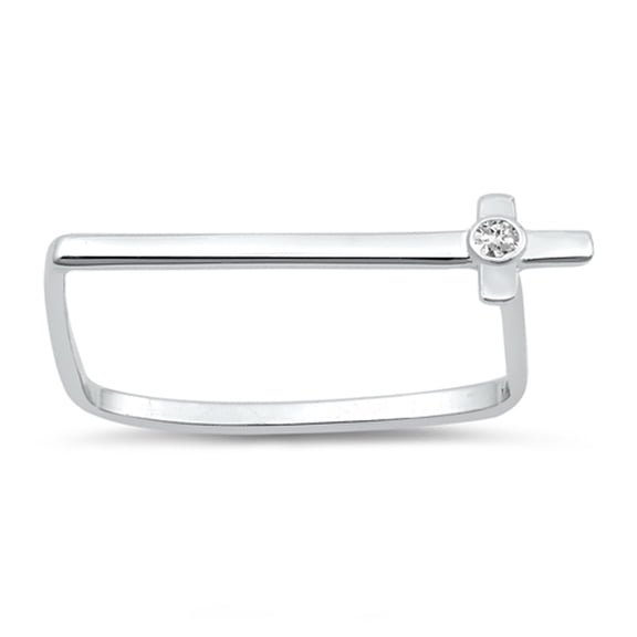 White CZ Square Bezel Cross Abstract Ring .925 Sterling Silver Band Jewelry Female Size 10