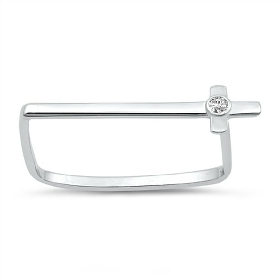 White CZ Square Bezel Cross Abstract Ring .925 Sterling Silver Band Jewelry Female Size 4