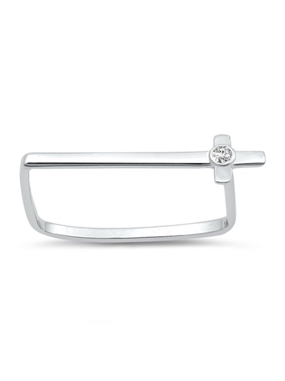 White CZ Square Bezel Cross Abstract Ring .925 Sterling Silver Band Jewelry Female Size 4