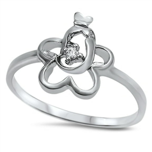 White CZ Star Flower Butterfly Cutout Ring .925 Sterling Silver Band Jewelry Female Size 5