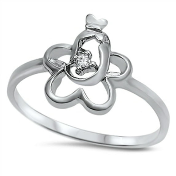 White CZ Star Flower Butterfly Cutout Ring .925 Sterling Silver Band Jewelry Female Size 8