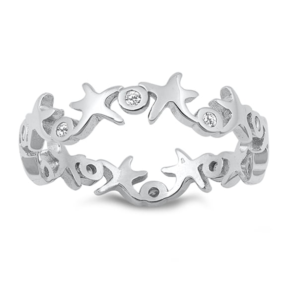 White CZ Starfish XO Eternity Friendship Ring Sterling Silver Band 925 Jewelry Female Size 5
