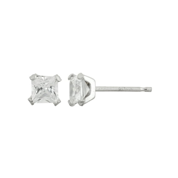 White CZ Sterling Silver 4mm Square Martini Stud Earrings