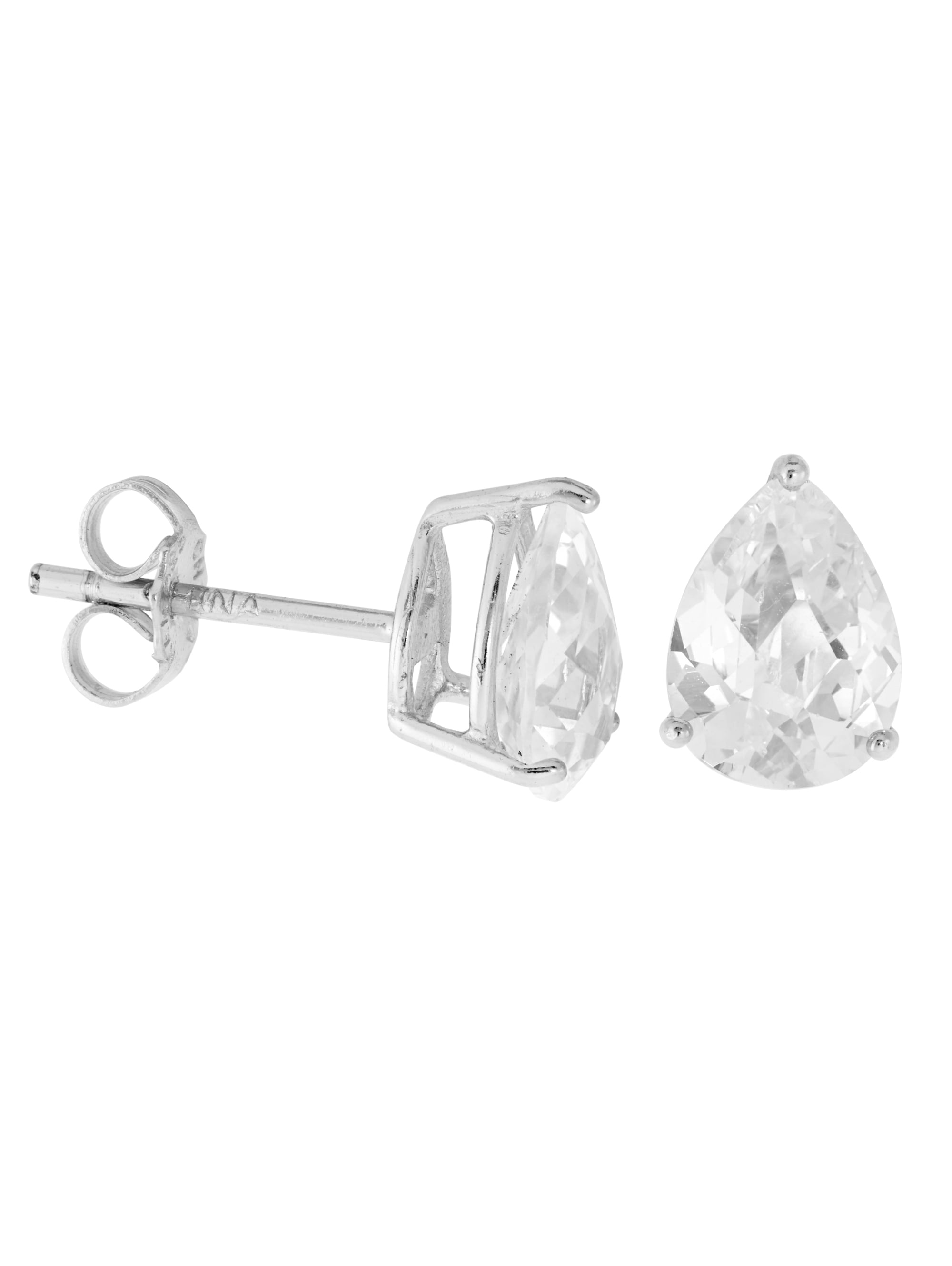 White CZ Sterling Silver 6mm x 8mm Pear-Shape Checkerboard Stud Earrings