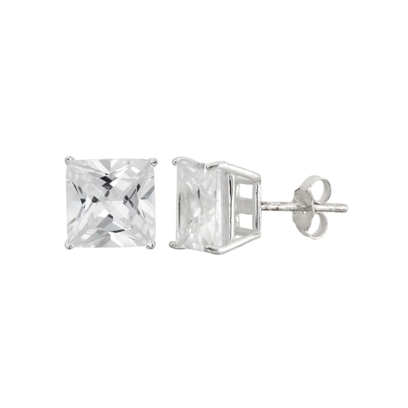 White CZ Sterling Silver 8mm Square Stud Earrings