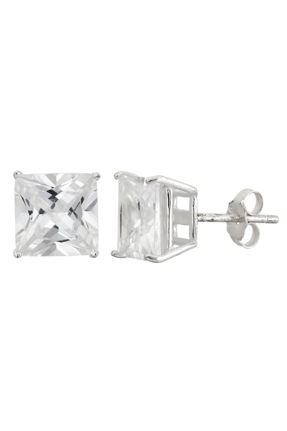 White CZ Sterling Silver 8mm Square Stud Earrings