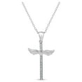thumbnail image 1 of White CZ Sterling Silver Cross Pendant with Polished Wings and Heart Center, 18", 1 of 1