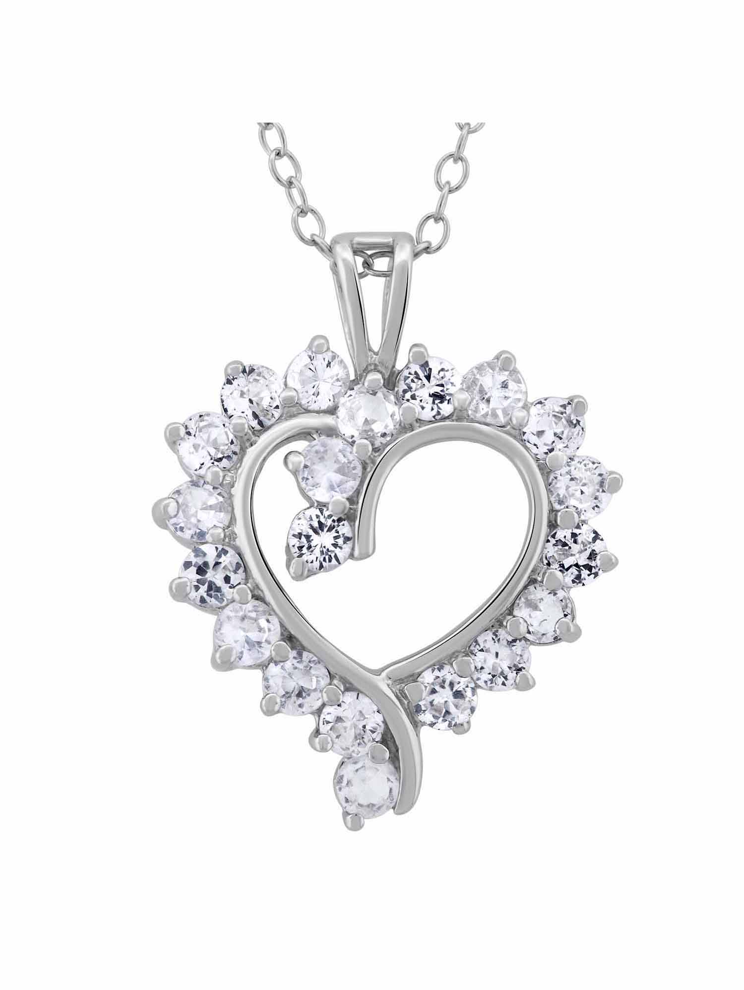 White CZ Sterling Silver Open Heart Pendant, 18" - image 1 of 1