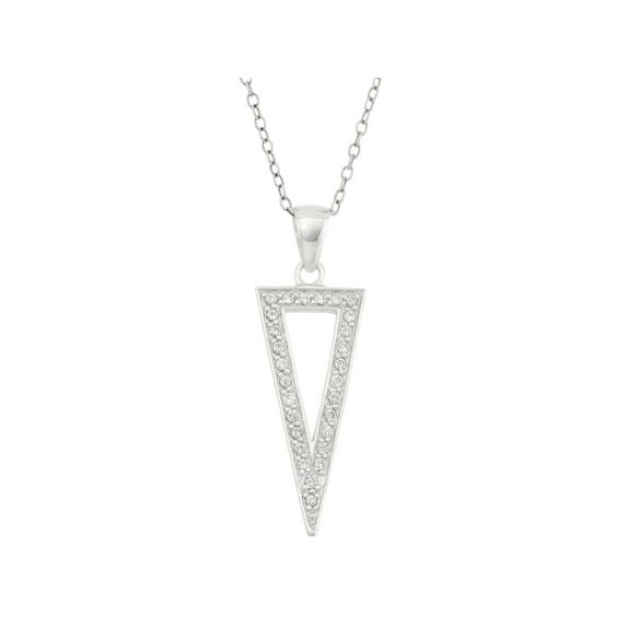 White CZ Sterling Silver Open Inverted Triangle Pendant, 18"
