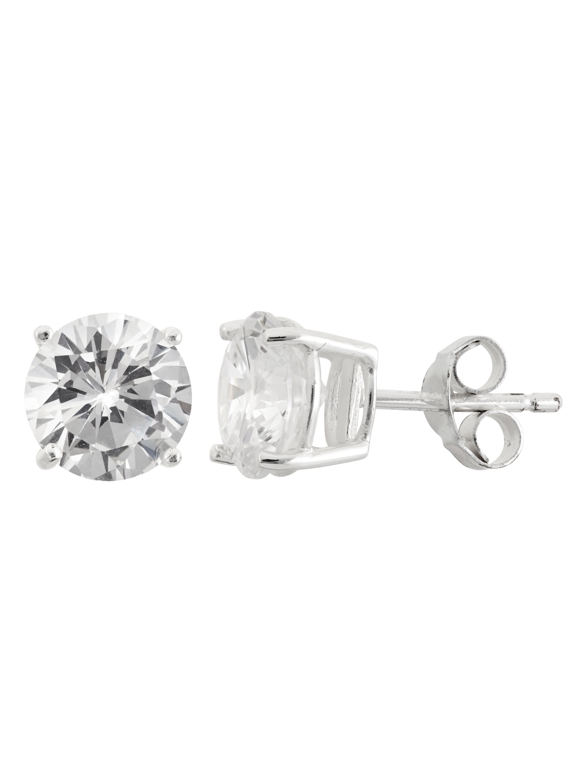 White CZ Sterling Silver Round Stud Earrings, 8mm