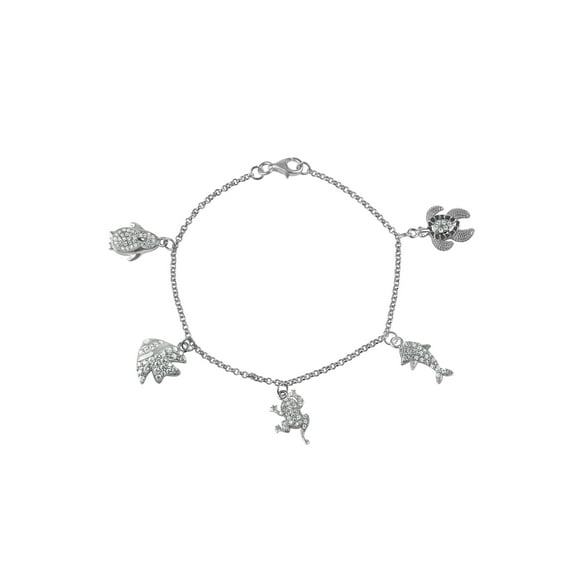 Forever New Women's White CZ Sterling Silver Sea Life Charm Bracelet, 7-1/4"