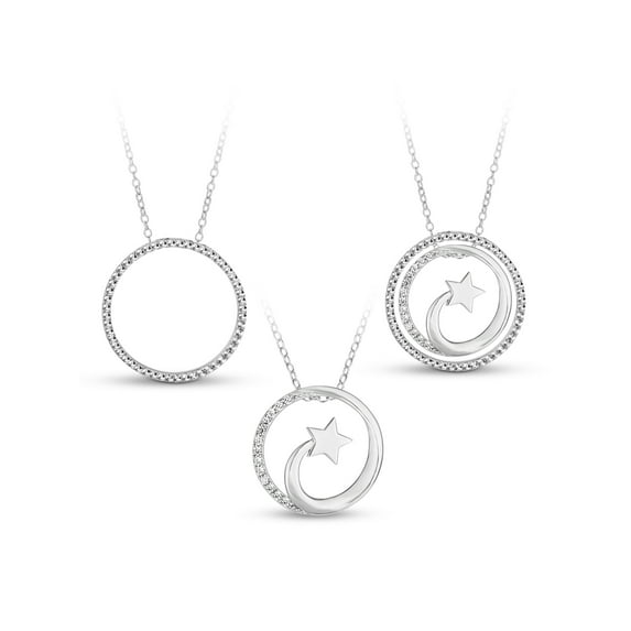 White CZ Sterling Silver Shooting Star Circle 3-in-1 Interchangeable Necklace, 18"