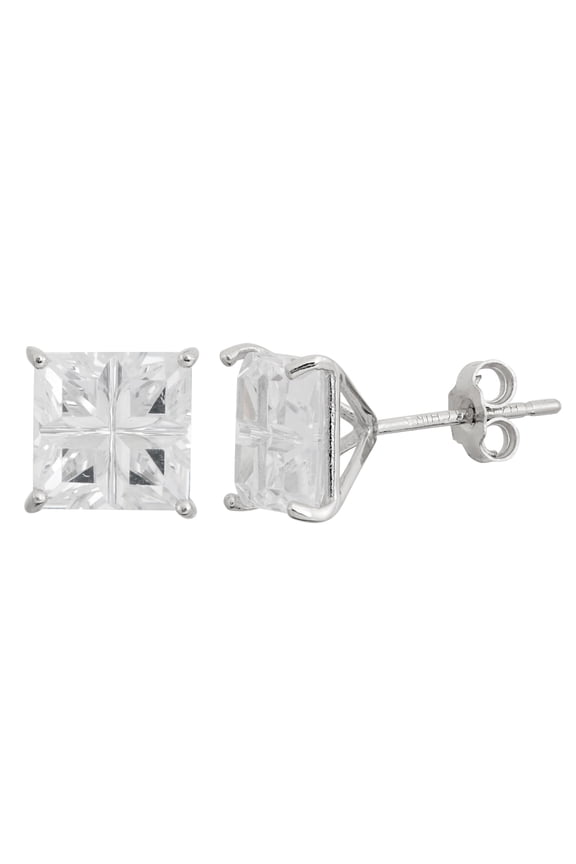 White CZ Sterling Silver Square Quad Stud Earrings