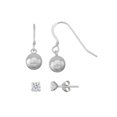 thumbnail image 1 of White CZ Stud and Sterling Silver Dangle Ball Ear Wire Earring Set, 2-Piece, 1 of 1