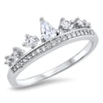 thumbnail image 1 of White CZ Teardrop Tiara Princess Crown Ring .925 Sterling Silver Band Jewelry Female Size 9, 1 of 4