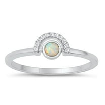 White CZ White Simulated Opal Rainbow Ring .925 Sterling Silver Band Jewelry Female Size 4