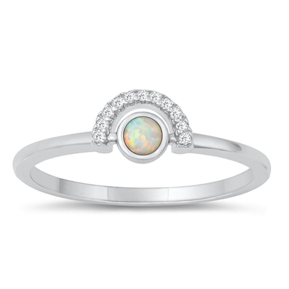 White CZ White Simulated Opal Rainbow Ring .925 Sterling Silver Band Jewelry Female Size 4