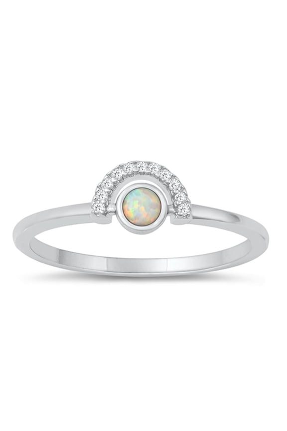 White CZ White Simulated Opal Rainbow Ring .925 Sterling Silver Band Jewelry Female Size 6