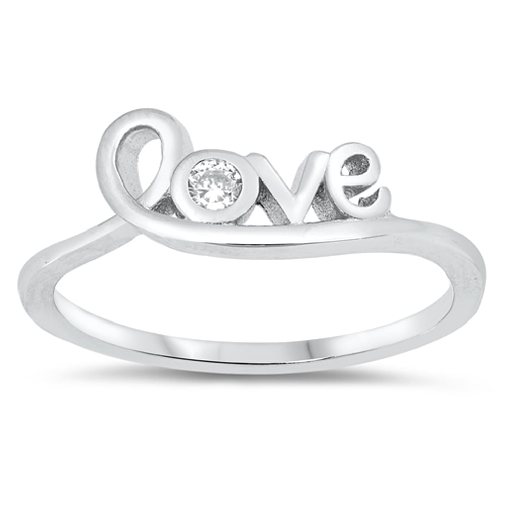 White CZ Wholesale Love Script Promise Ring .925 Sterling Silver Band ...