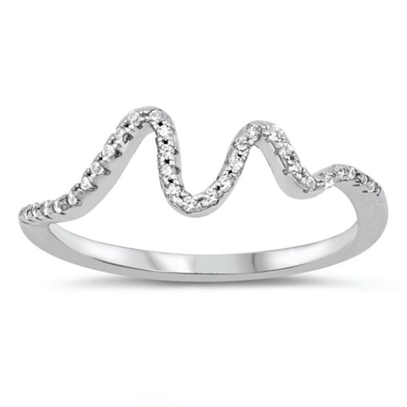 White CZ Wholesale Studded Wave Mountain Ring .925 Sterling Silver Band Jewelry Female Size 9