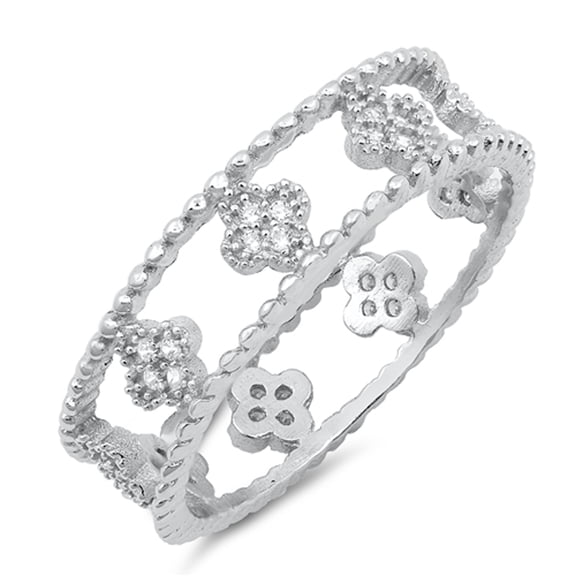 White CZ Wide Cross Open Love Eternity Ring .925 Sterling Silver Band Jewelry Female Size 7