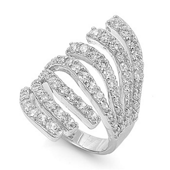 White Cubic Zirconia Wrap Wave Burst Abstract Ring .925 Sterling Silver Band Jewelry Female Size 6
