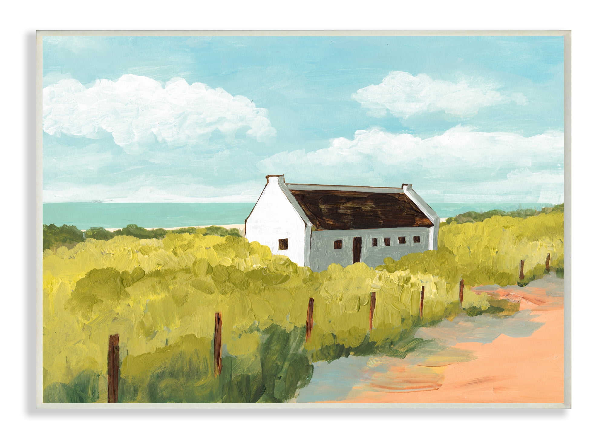 White Cabin Architecture Grassy Coastal Beach Landscape 19 in x 13 in Framed Painting Art Print, by Stupell Home Décor