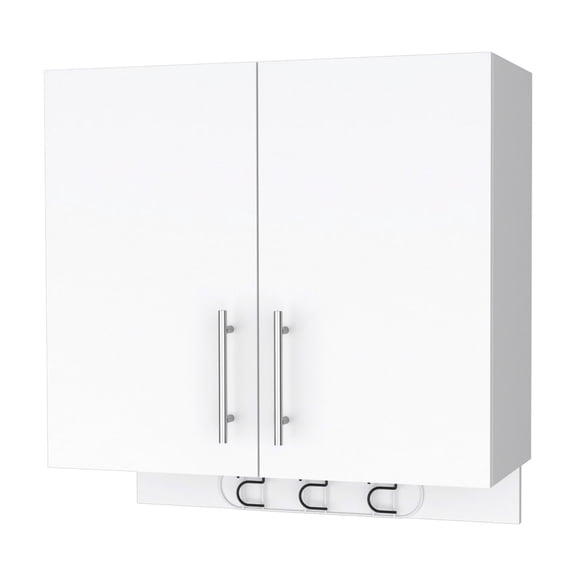 White Cabinet with 2 Doors and Shelves - Hold Brooms - In Cleaning Zones - Organize Workspace