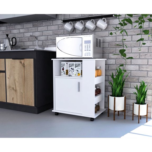 White Cabinet with One Open Shelf - Hold Food Processors - Ideal for Tiny Kitchens - High - Quality Particle Board Material