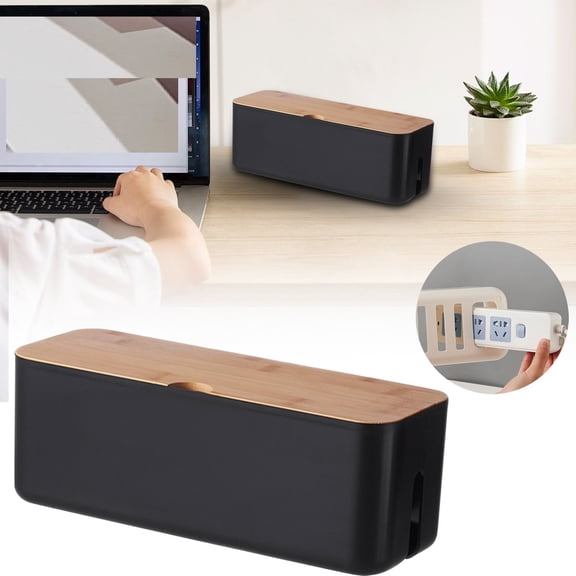 White Cable Box Organizer with Wooden Lid for Desk, Tv, Computer, Usb Hub System, and Cover and Hide Power Strips