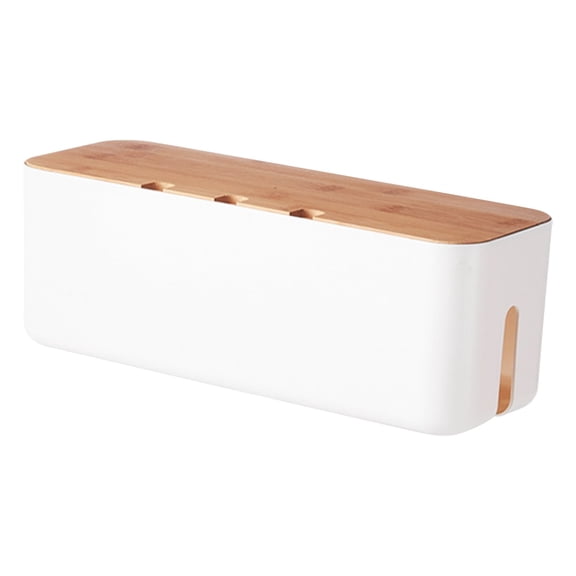White Cable Box with Wood Lid Organizer Desk TV Computer USB Hub System Cover,Cable Management Box to Hide Power Strips & Cords Neat Home Office Storage Solution - Cord Hider Box