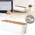 thumbnail image 1 of White Cable Box with Wooden Lid, Desktop Organizer, Tv, Computer, Usb Hub, Extension Cord Cover, Concealment System, 1 of 8