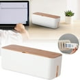 thumbnail image 1 of White Cable Box with Wooden Lid, Desktop Organizer, Tv, Computer, Usb Hub, Extension Cord Cover, Concealment System, 1 of 8