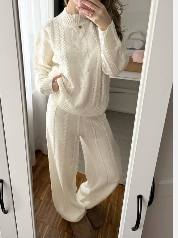 White Cable Knit Sweater and Pants Set