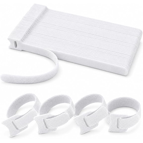 White Cable Ties Reusable 80 PCS 8 Inch, Hook and Loop Cable Ties for Cable Management, Cord Ties Reusable Organizer Straps for Electronics, Computer, TV, USB and Charging Cords