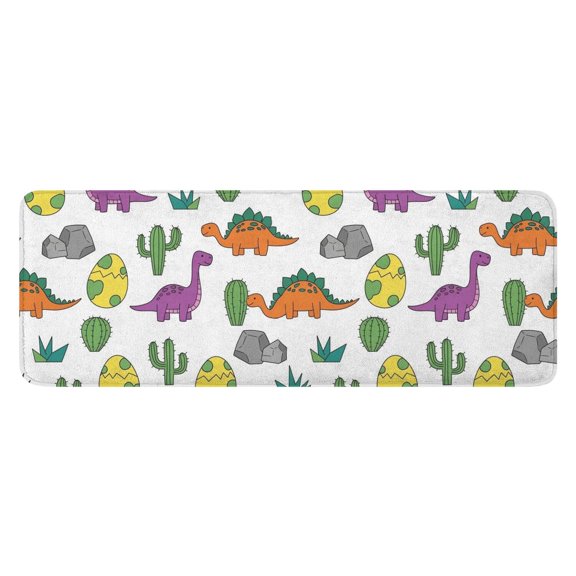 White Cactus Dino Eggs Dinosaurs Pattern Kitchen Rug Mat,Kitchen Runner Rugs Non Skid Washable,Decorative Kitchen Floor Mats for Kitchen,Sink,Laundry,17"x47.2"