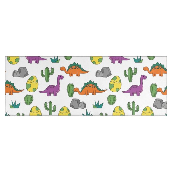 White Cactus Dino Eggs Dinosaurs Pattern Kitchen Rug Mat,Kitchen Runner Rugs Non Skid Washable,Decorative Kitchen Floor Mats for Kitchen,Sink,Laundry,17"X47"