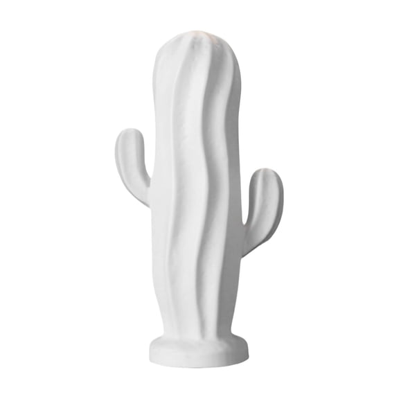White Cactus Figurine Desktop Home Decor Minimalist Ceramic Style Tabletop Accent Piece Rustic Casual Living Room Bedroom Shelf Display Entryway Office Countertop Decoration