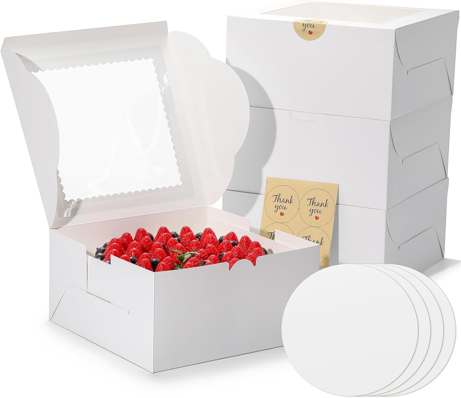 White Cake Boxes 10 Inch with Window， 4 Set Bakery Boxes with Cake ...
