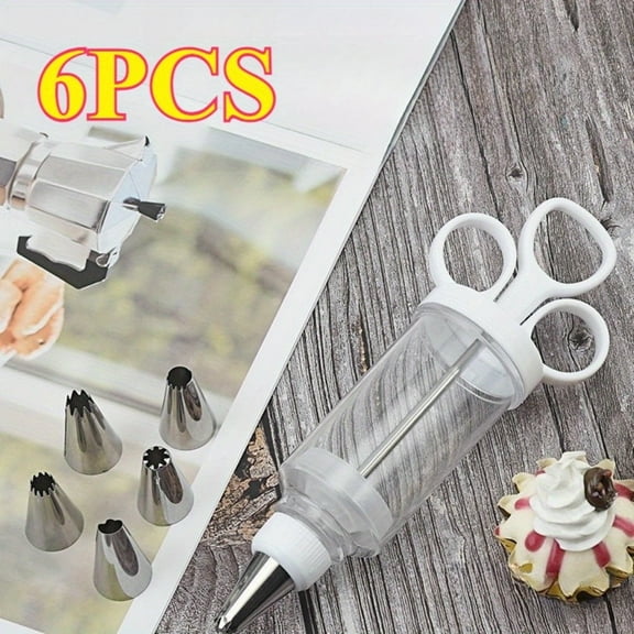 White Cake Decorating Gun, Cupcake Icing Piping Kit, Cake Decorating Kit with 6 Stainless Steel Piping Tips, Cupcake Injector Decorating Icing Set