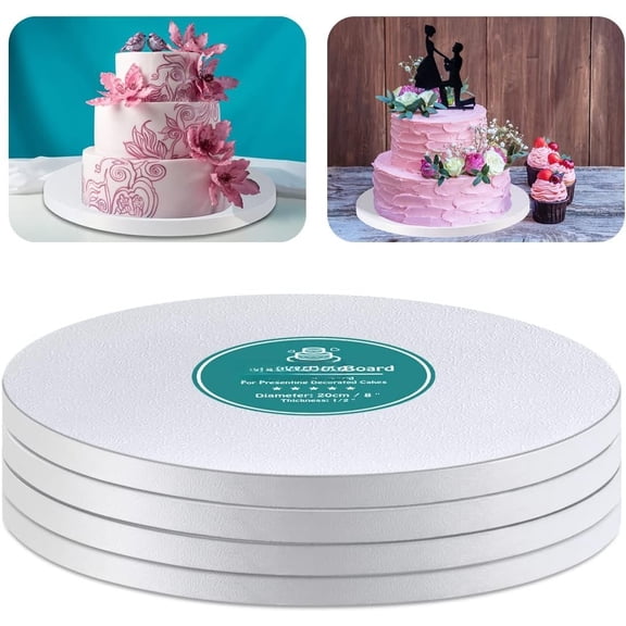 White Cake Drums Round 10 Inch Cake Boards with 1/2-Inch Thick Smooth Edges for Multi Tiered Birthday Wedding Party Cakes Drum Board (4PCS)