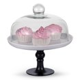 thumbnail image 1 of White Cake Plate, Black Footed Cake Stand with a Clear Dome, 9.8 Inches, 1 of 3