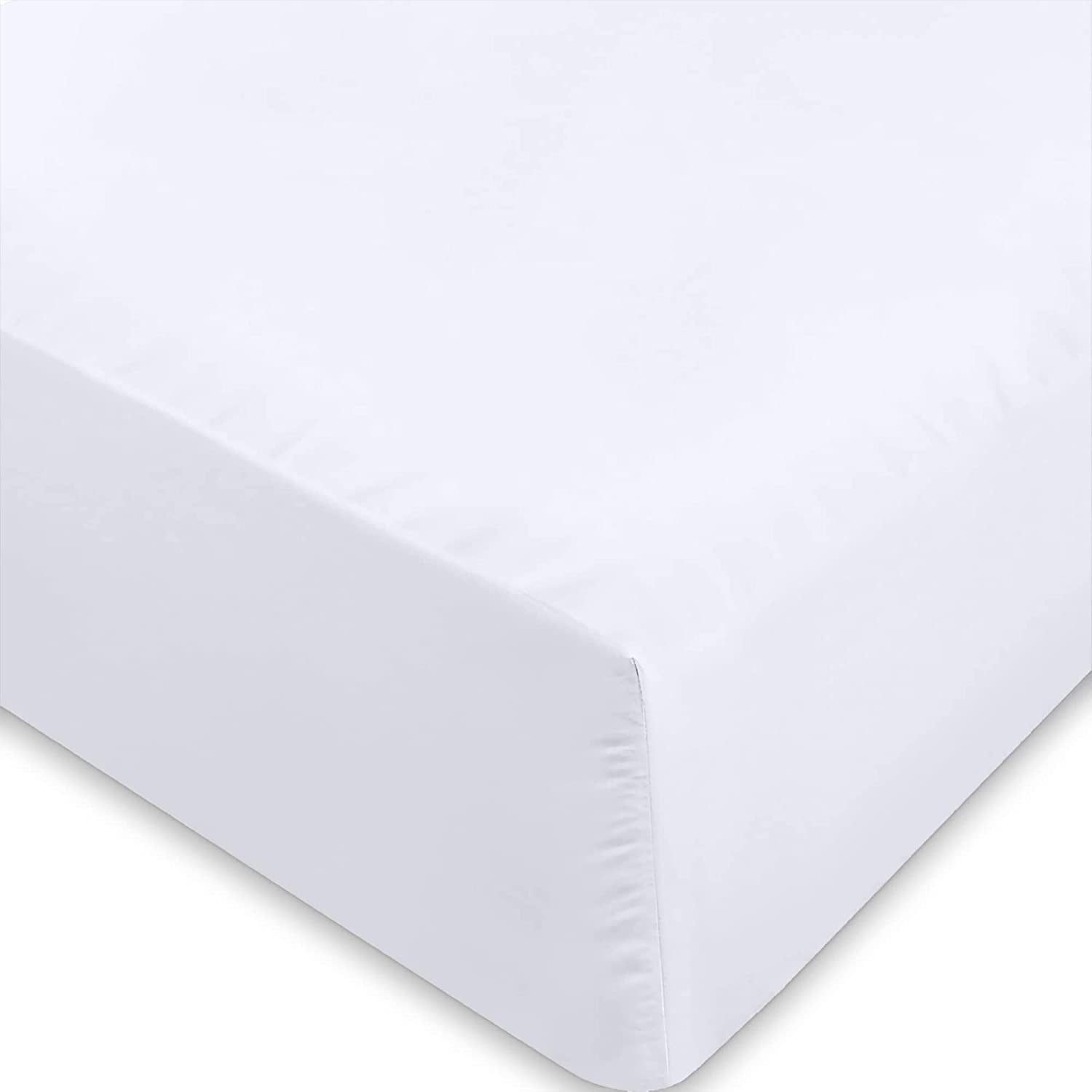 White CalKing Fitted Sheet, 1 Soft PolyCotton Sheet, Hotel Quality