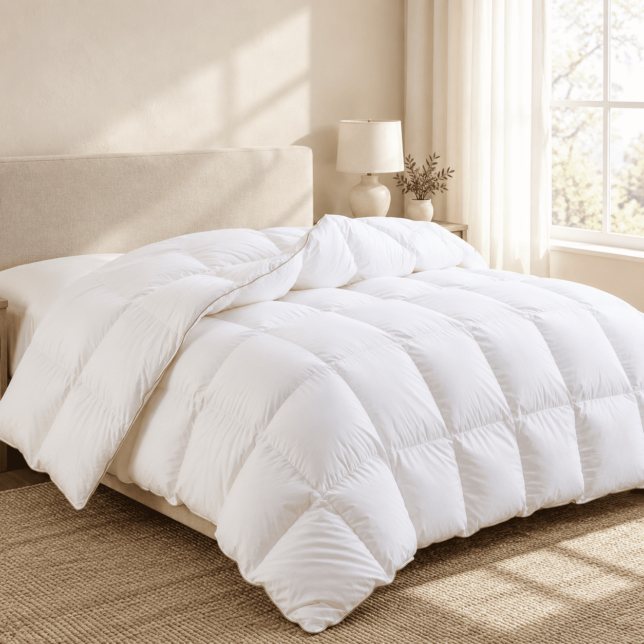 Baffle Box Signs White California King All Season Down Blend Comforter with 3D Baffle ...