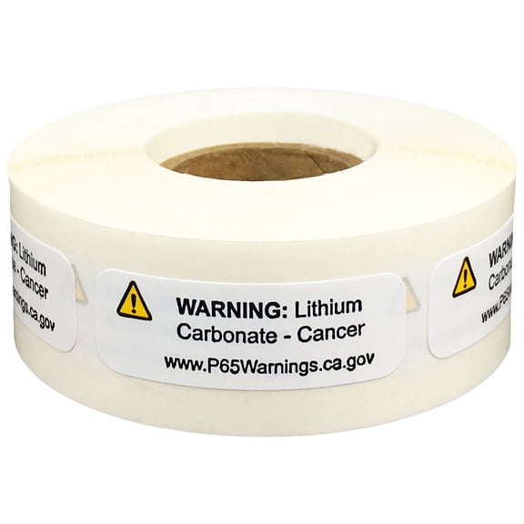 White California Proposition 65 Lithium Carbonate Warning Labels Short Form | .5 x 1.5" inch - 500 Pack | InStockLabels.com