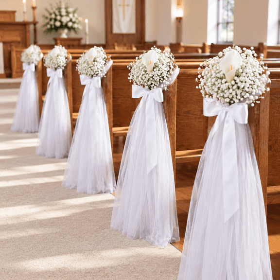 White Calla Lily 24 Count Chair Sashes Floral Wedding Aisle Decorations