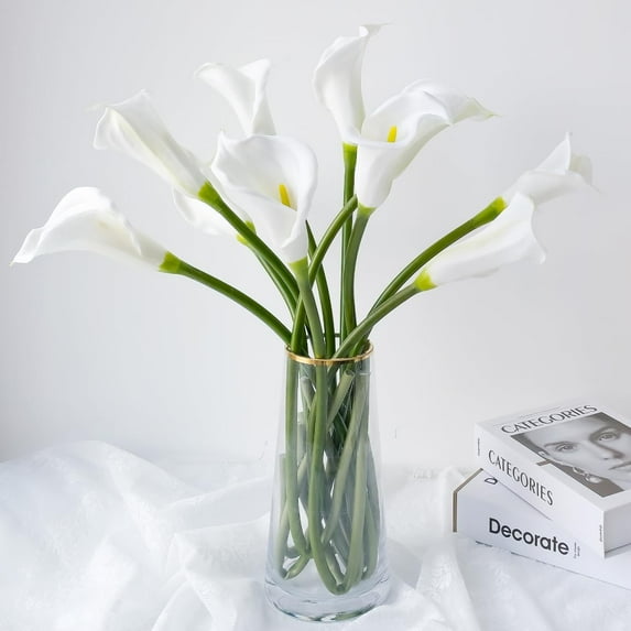 White Calla Lily Artificial Flowers 6 PCS Real Touch Large Fake Floral 25'' Silk Calla Lilies Bouquet with Long Stem for Wedding Bride Party Centerpieces Home Kitchen Decor (H006-MTL)